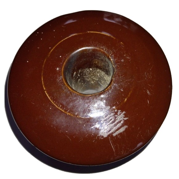 Vintage 2 brown Porcelain insulators with markings PP on bottom 3" x 3" - Picture 4 of 5